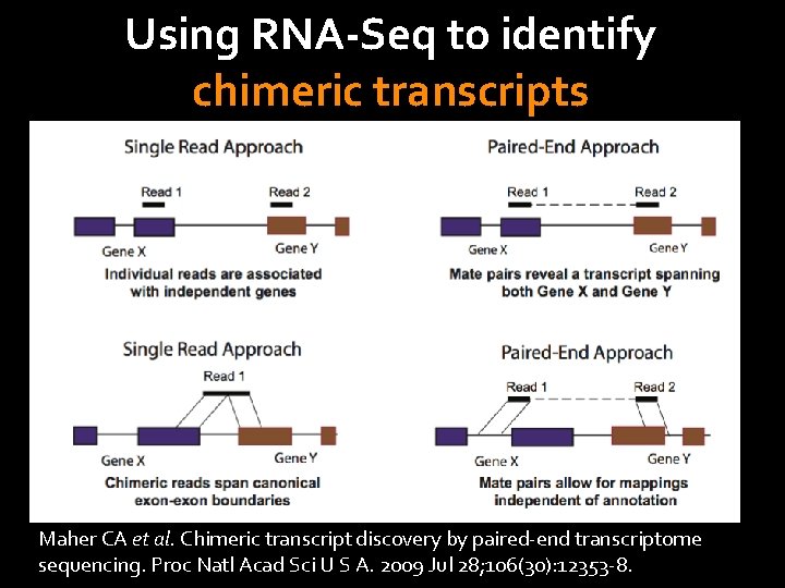 Using RNA-Seq to identify chimeric transcripts Maher CA et al. Chimeric transcript discovery by