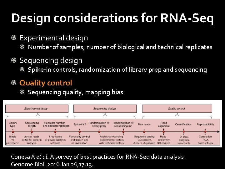 Design considerations for RNA-Seq Experimental design Number of samples, number of biological and technical