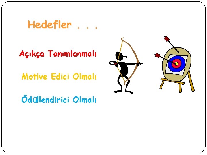 Hedefler. . . Açıkça Tanımlanmalı Motive Edici Olmalı Ödüllendirici Olmalı 