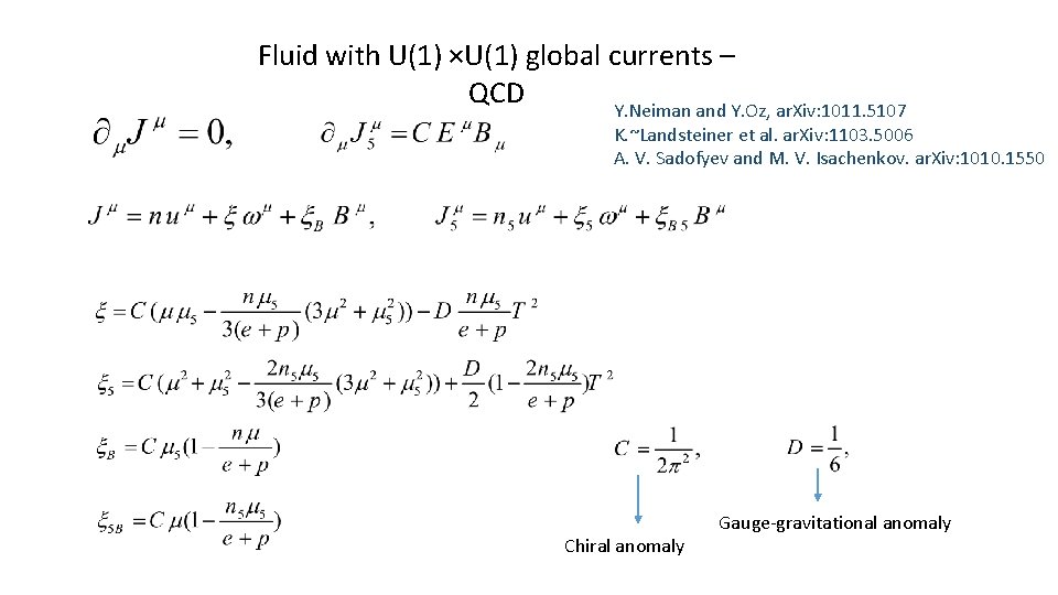 Fluid with U(1) ×U(1) global currents – QCD Y. Neiman and Y. Oz, ar.