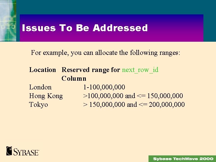 Issues To Be Addressed For example, you can allocate the following ranges: Location Reserved