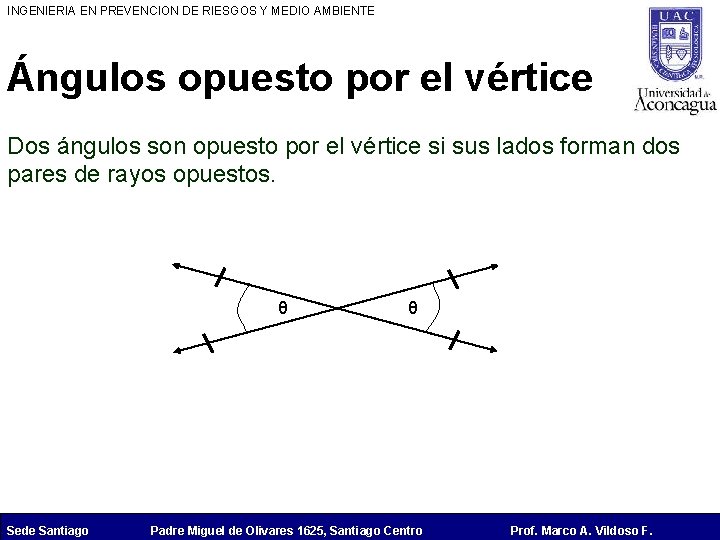 INGENIERIA EN PREVENCION DE RIESGOS Y MEDIO AMBIENTE Ángulos opuesto por el vértice Dos