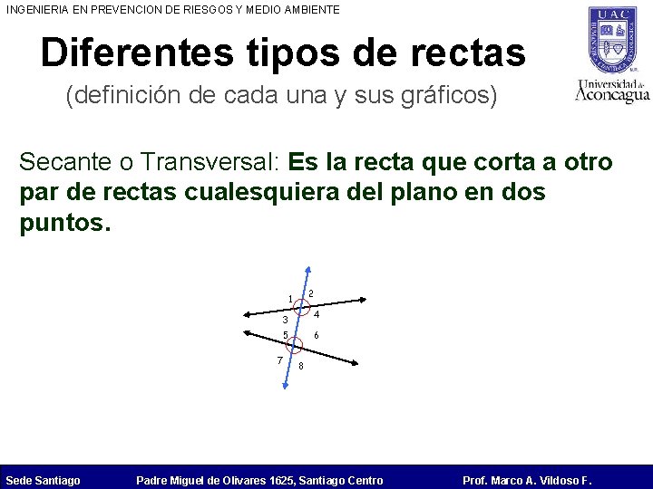 INGENIERIA EN PREVENCION DE RIESGOS Y MEDIO AMBIENTE Diferentes tipos de rectas (definición de