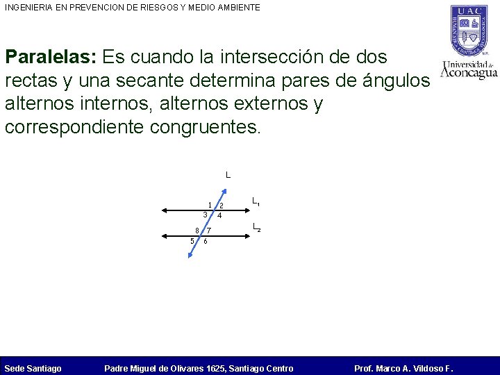 INGENIERIA EN PREVENCION DE RIESGOS Y MEDIO AMBIENTE Paralelas: Es cuando la intersección de