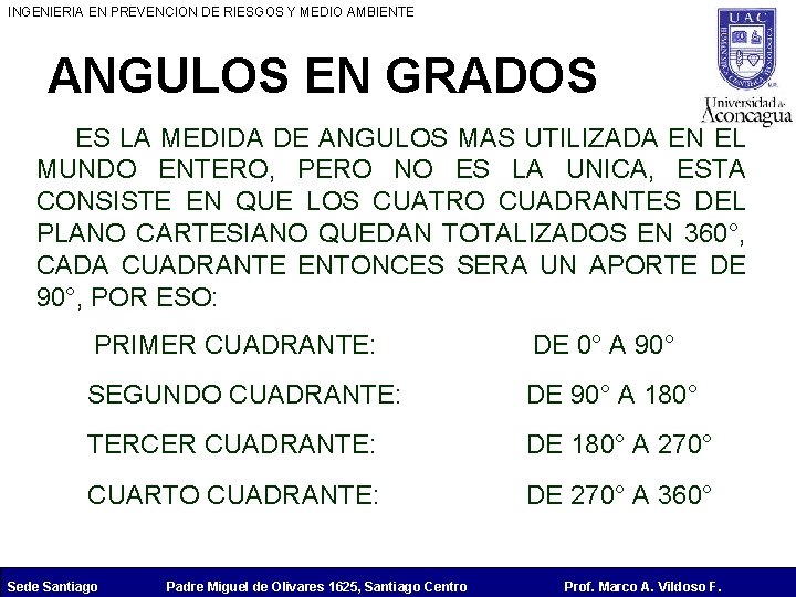 INGENIERIA EN PREVENCION DE RIESGOS Y MEDIO AMBIENTE ANGULOS EN GRADOS ES LA MEDIDA