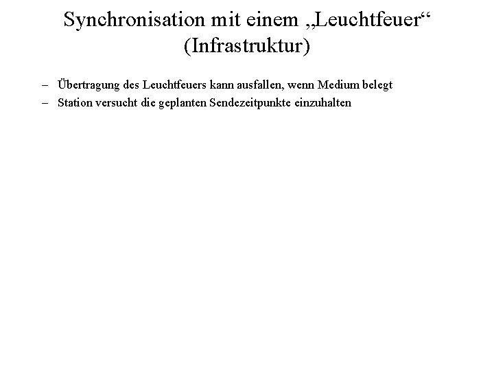 Synchronisation mit einem „Leuchtfeuer“ (Infrastruktur) – Übertragung des Leuchtfeuers kann ausfallen, wenn Medium belegt