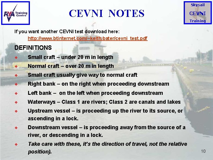 Skysail CEVNI NOTES CEVNI Training If you want another CEVNI test download here: http: