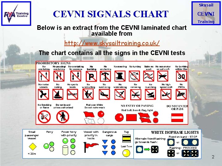 Skysail CEVNI SIGNALS CHART CEVNI Training Below is an extract from the CEVNI laminated