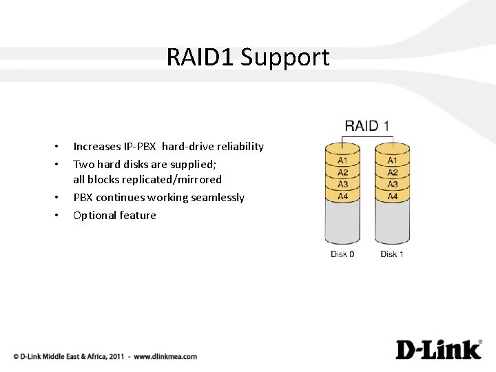 RAID 1 Support • • Increases IP-PBX hard-drive reliability Two hard disks are supplied;