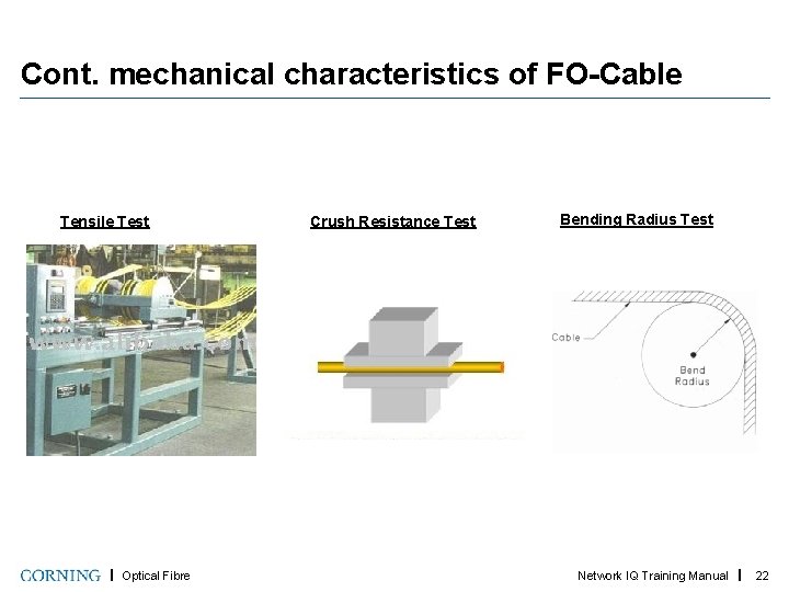 Cont. mechanical characteristics of FO-Cable Tensile Test Optical Fibre Crush Resistance Test Bending Radius