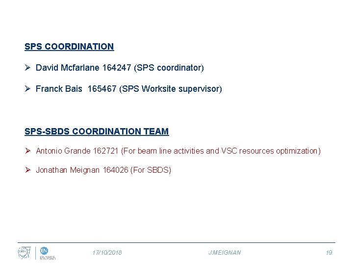 SPS COORDINATION Ø David Mcfarlane 164247 (SPS coordinator) Ø Franck Bais 165467 (SPS Worksite