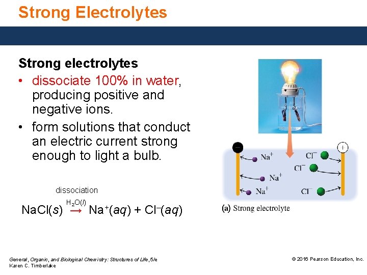 Strong Electrolytes Strong electrolytes • dissociate 100% in water, producing positive and negative ions.