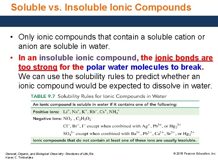 Soluble vs. Insoluble Ionic Compounds • Only ionic compounds that contain a soluble cation