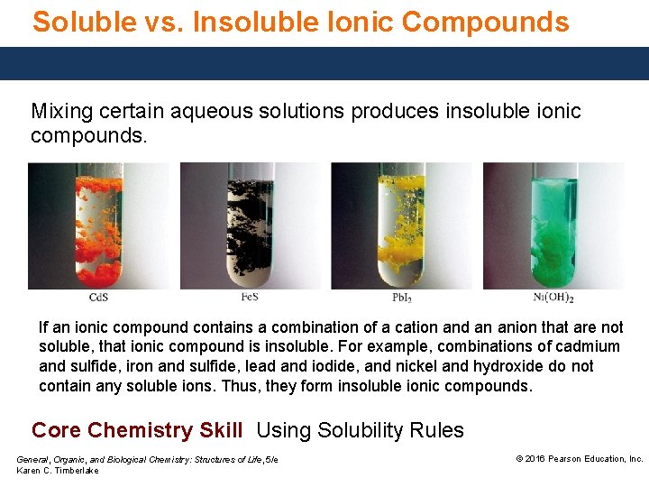 Soluble vs. Insoluble Ionic Compounds Mixing certain aqueous solutions produces insoluble ionic compounds. If