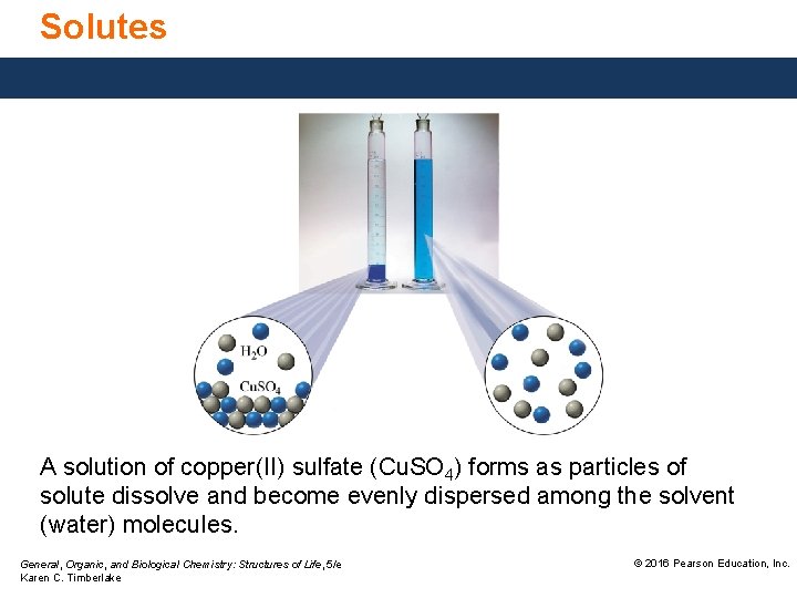 Solutes A solution of copper(II) sulfate (Cu. SO 4) forms as particles of solute