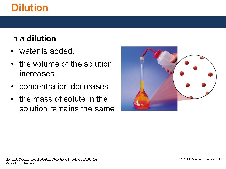 Dilution In a dilution, • water is added. • the volume of the solution