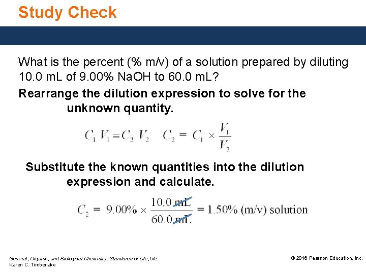 Study Check What is the percent (% m/v) of a solution prepared by diluting