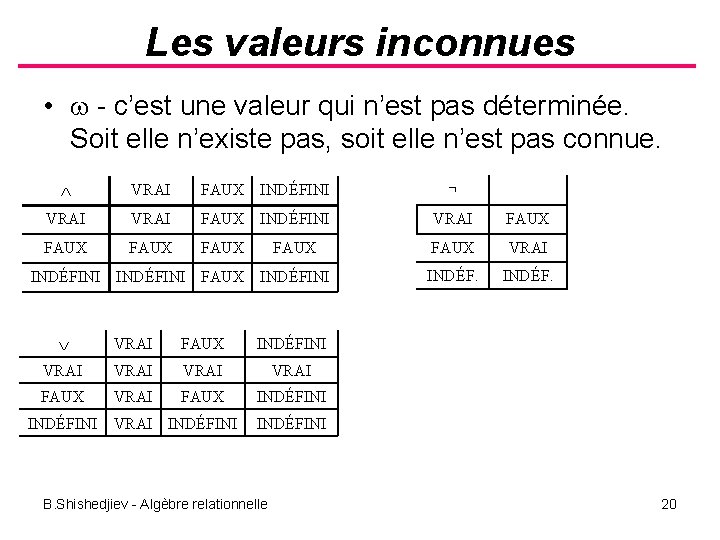 Les valeurs inconnues • - c’est une valeur qui n’est pas déterminée. Soit elle