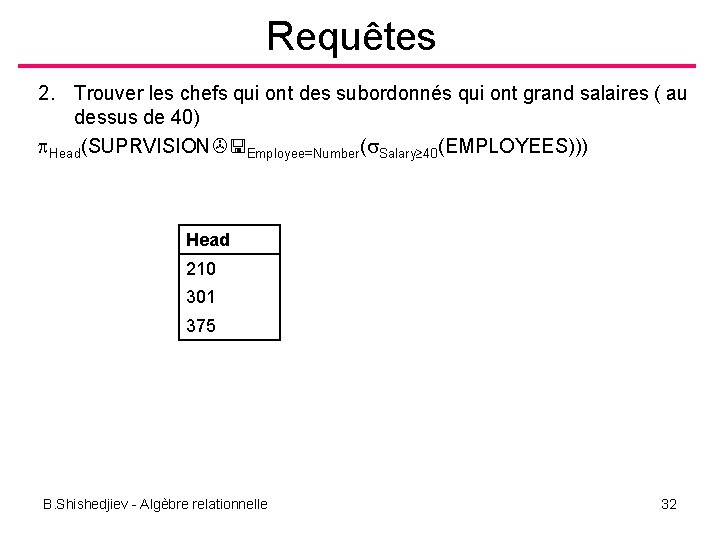 Requêtes 2. Trouver les chefs qui ont des subordonnés qui ont grand salaires (