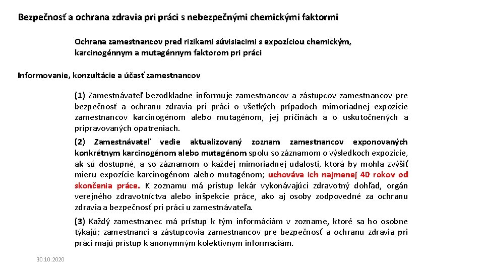 Bezpečnosť a ochrana zdravia pri práci s nebezpečnými chemickými faktormi Ochrana zamestnancov pred rizikami Bezpečnosť a ochrana zdravia pri práci s nebezpečnými chemickými faktormi Ochrana zamestnancov pred rizikami