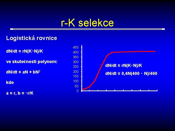 r-K selekce Logistická rovnice d. N/dt = r. N(K‑N)/K ve skutečnosti polynom: d. N/dt