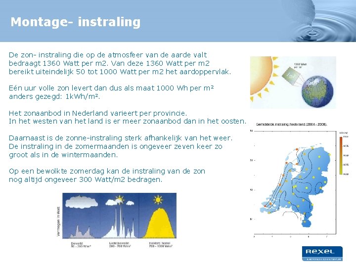 Montage- instraling De zon- instraling die op de atmosfeer van de aarde valt bedraagt