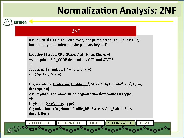 Normalization Analysis: 2 NF R is in 2 NF if R is in 1