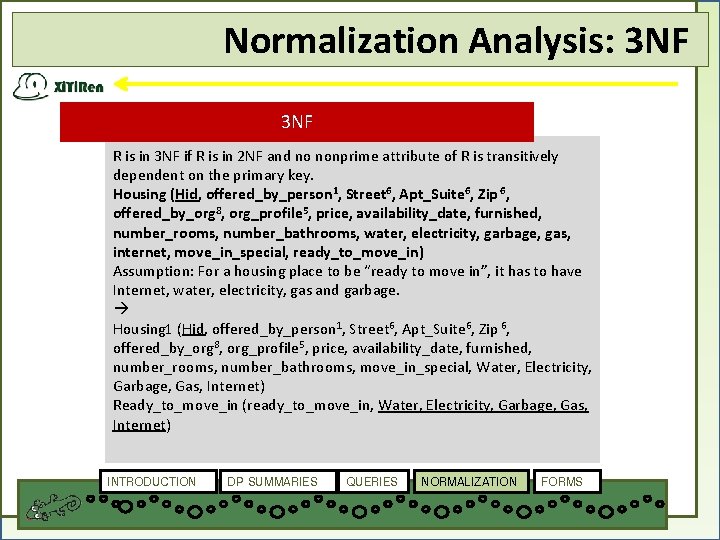 Normalization Analysis: 3 NF R is in 3 NF if R is in 2