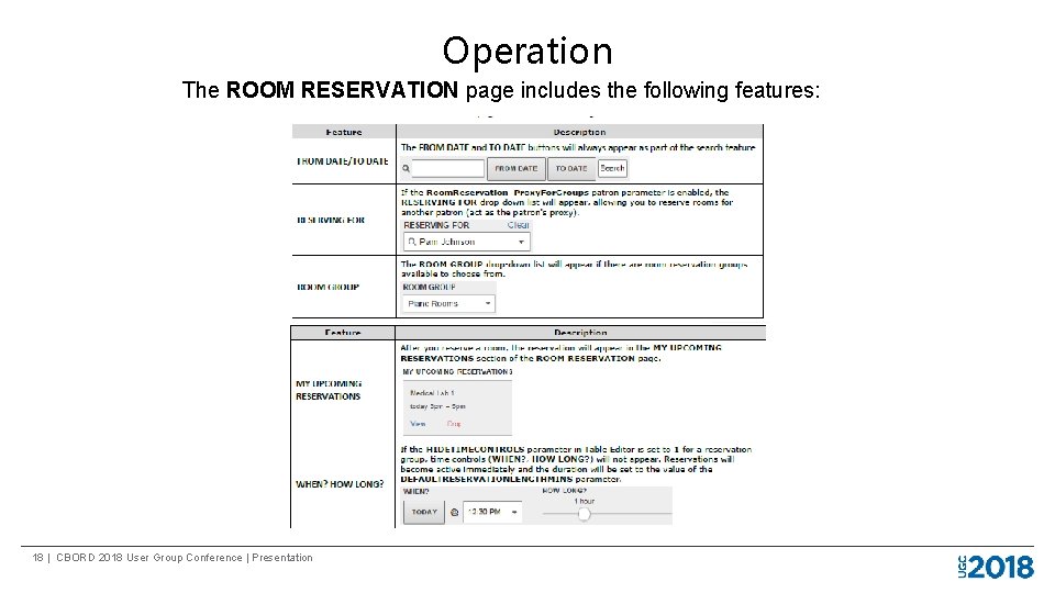 Operation The ROOM RESERVATION page includes the following features: 18 | CBORD 2018 User