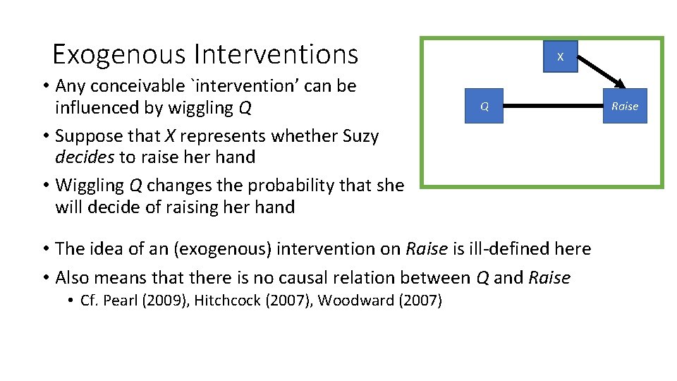 Exogenous Interventions • Any conceivable `intervention’ can be influenced by wiggling Q • Suppose