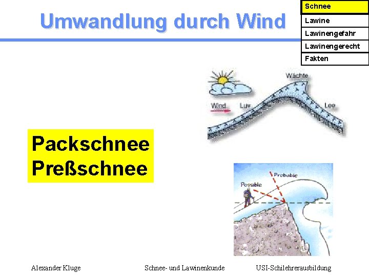 Umwandlung durch Wind Schnee Lawinengefahr Lawinengerecht Fakten Packschnee Preßschnee Alexander Kluge Schnee- und Lawinenkunde