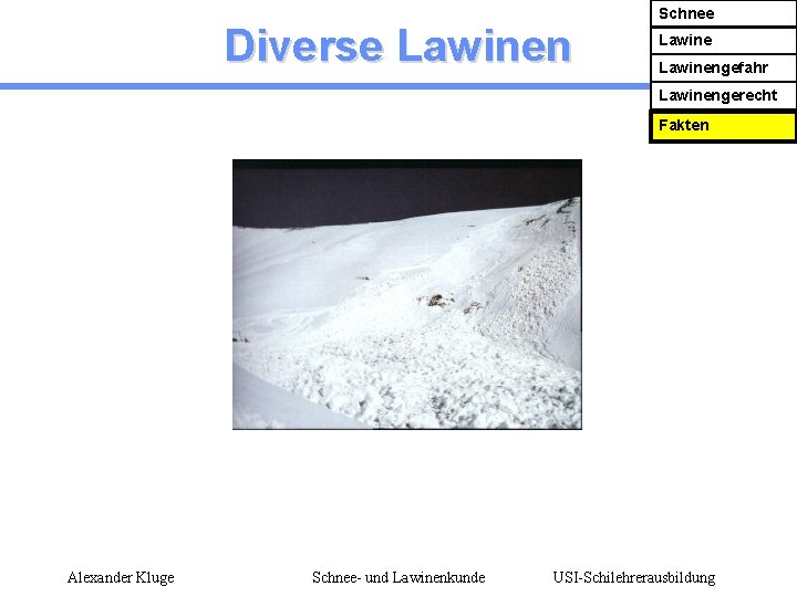 Diverse Lawinen Schnee Lawinengefahr Lawinengerecht Fakten Alexander Kluge Schnee- und Lawinenkunde USI-Schilehrerausbildung 