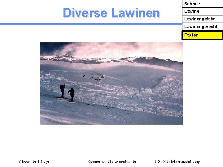 Diverse Lawinen Schnee Lawinengefahr Lawinengerecht Fakten Alexander Kluge Schnee- und Lawinenkunde USI-Schilehrerausbildung 