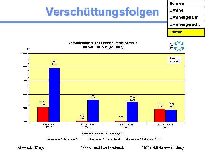 Verschüttungsfolgen Schnee Lawinengefahr Lawinengerecht Fakten Alexander Kluge Schnee- und Lawinenkunde USI-Schilehrerausbildung 