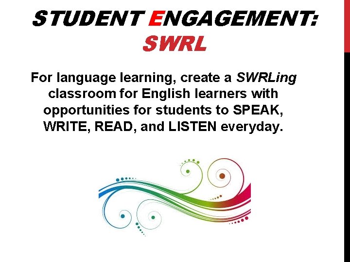 STUDENT ENGAGEMENT: SWRL For language learning, create a SWRLing classroom for English learners with