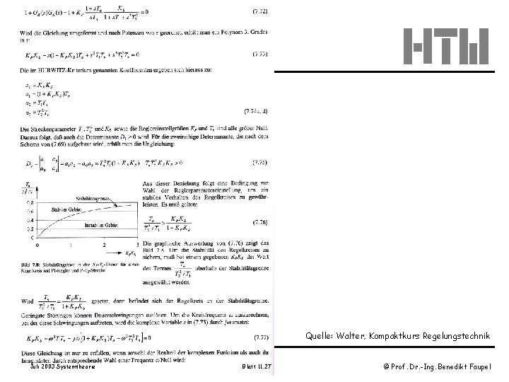 Quelle: Walter, Kompaktkurs Regelungstechnik Juli 2003 Systemtheorie Blatt 11. 27 © Prof. Dr. -Ing.
