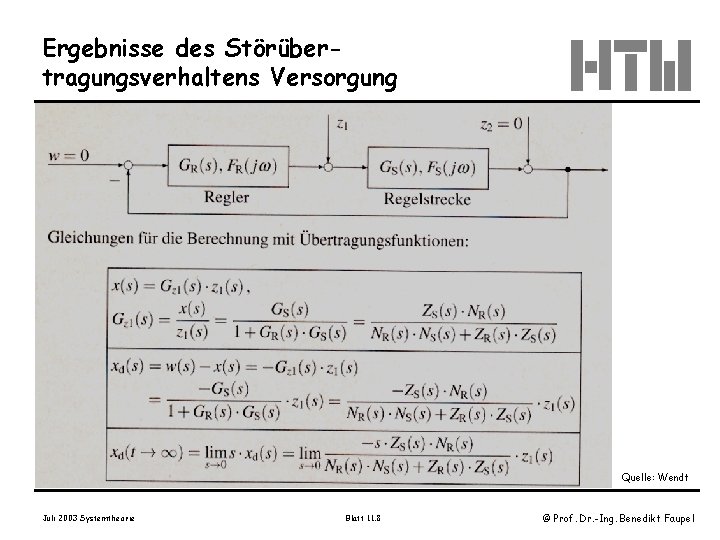 Ergebnisse des Störübertragungsverhaltens Versorgung Wendt, S. 194 5. 1. 3 Quelle: Wendt Juli 2003