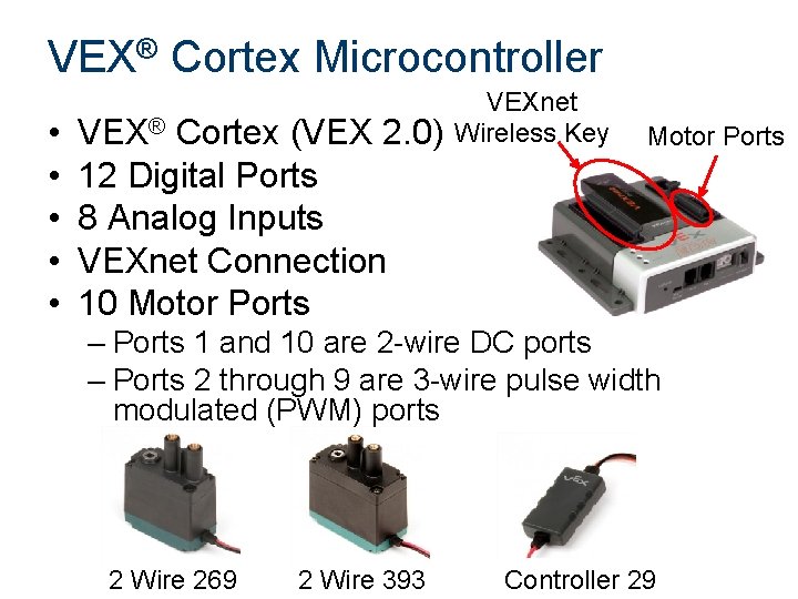 VEX® Cortex Microcontroller • • • VEX® Cortex (VEX 2. 0) 12 Digital Ports