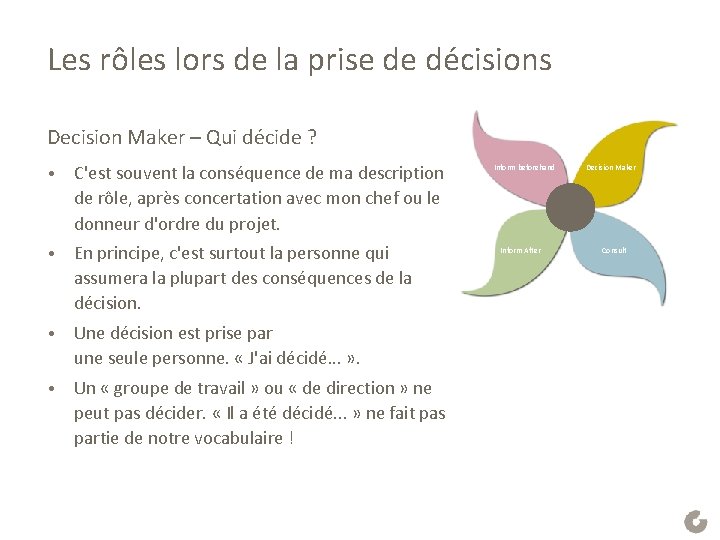 Les rôles lors de la prise de décisions Decision Maker – Qui décide ?