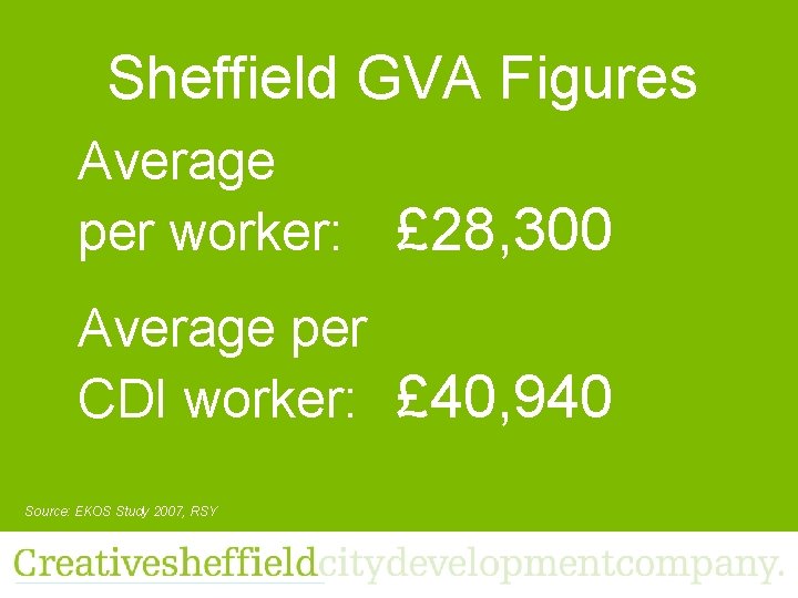 Sheffield GVA Figures Average per worker: £ 28, 300 Average per CDI worker: £