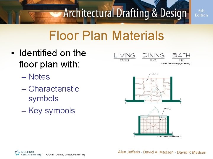 Floor Plan Materials • Identified on the floor plan with: – Notes – Characteristic