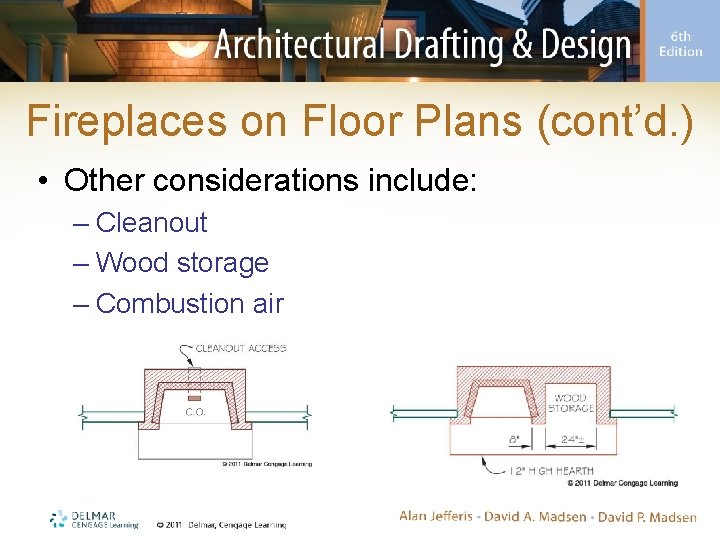 Fireplaces on Floor Plans (cont’d. ) • Other considerations include: – Cleanout – Wood