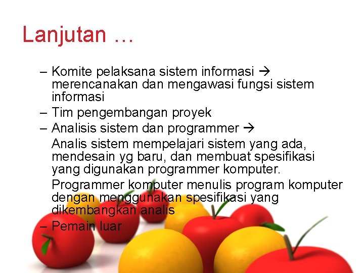 Lanjutan … – Komite pelaksana sistem informasi merencanakan dan mengawasi fungsi sistem informasi –