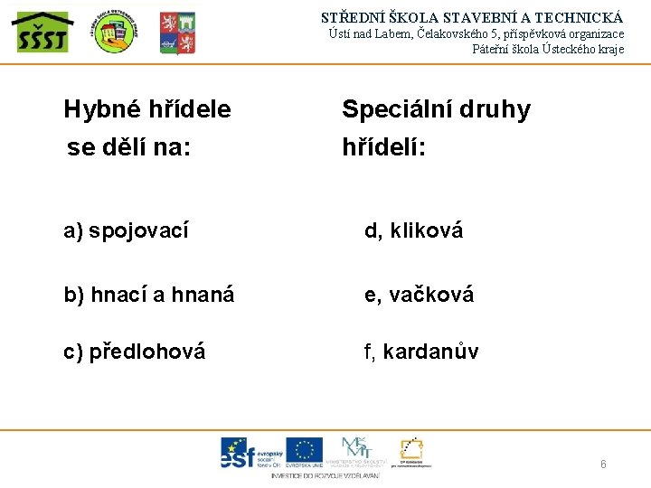 STŘEDNÍ ŠKOLA STAVEBNÍ A TECHNICKÁ Ústí nad Labem, Čelakovského 5, příspěvková organizace Páteřní škola