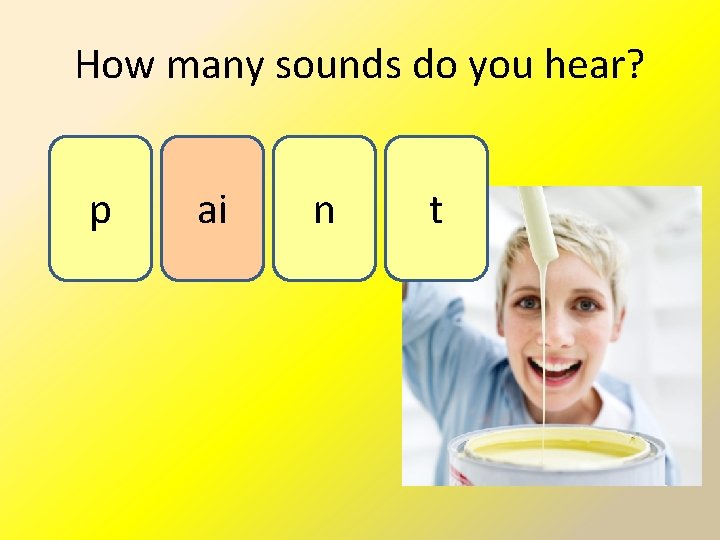 How many sounds do you hear? p ai n t 