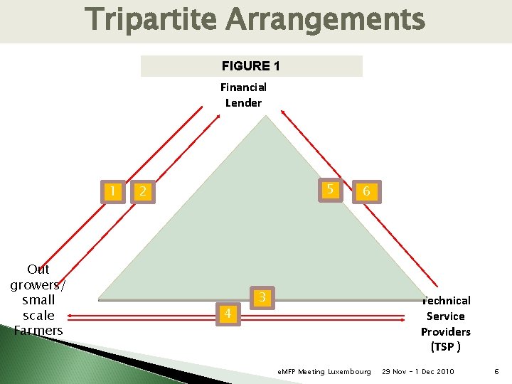Tripartite Arrangements FIGURE 1 Financial Lender 1 Out growers/ small scale Farmers 5 2