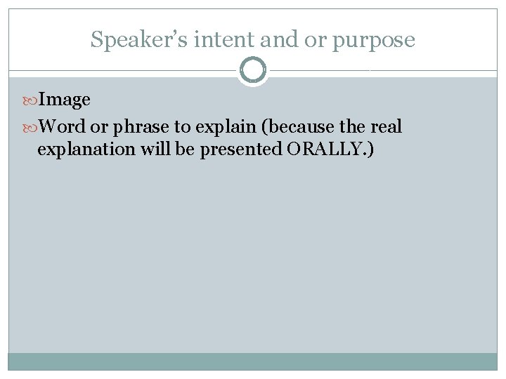 Speaker’s intent and or purpose Image Word or phrase to explain (because the real