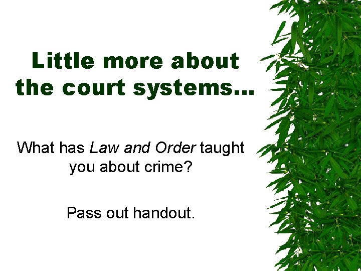 Little more about the court systems… What has Law and Order taught you about