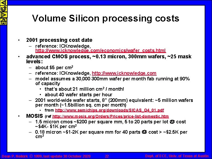 Volume Silicon processing costs • 2001 processing cost date – reference: ICKnowledge, http: //www.