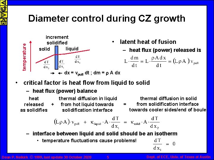 temperature Diameter control during CZ growth increment solidified liquid solid • latent heat of